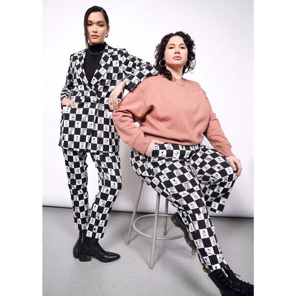 NWT LIMITED EDITION Peanuts X Wildfang Slim Crop Pant Peanuts Checkered Size 2 - Picture 1 of 11